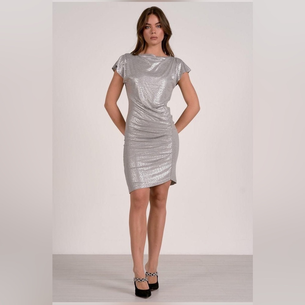 Elan size Small Women's Gray / Silver Shimmer Teeshirt Mini Dress